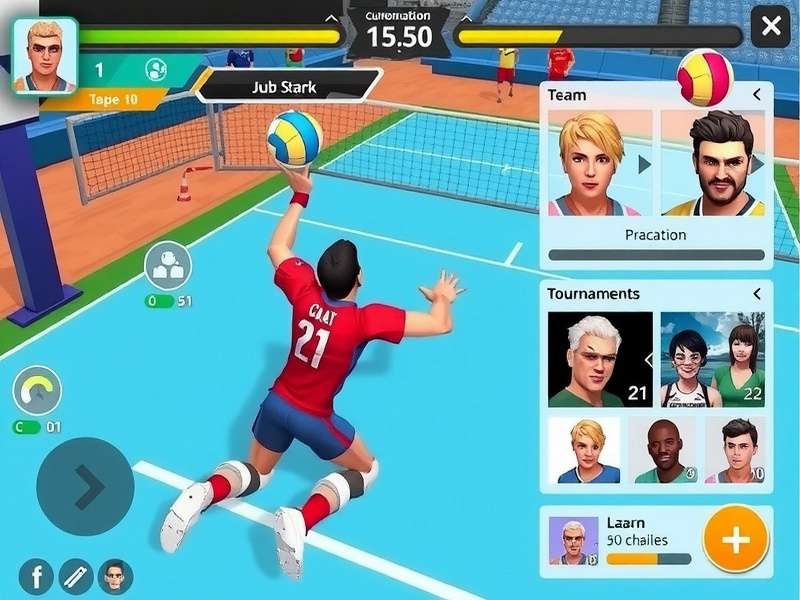 Champion Volley Crushers character customization and team management interface